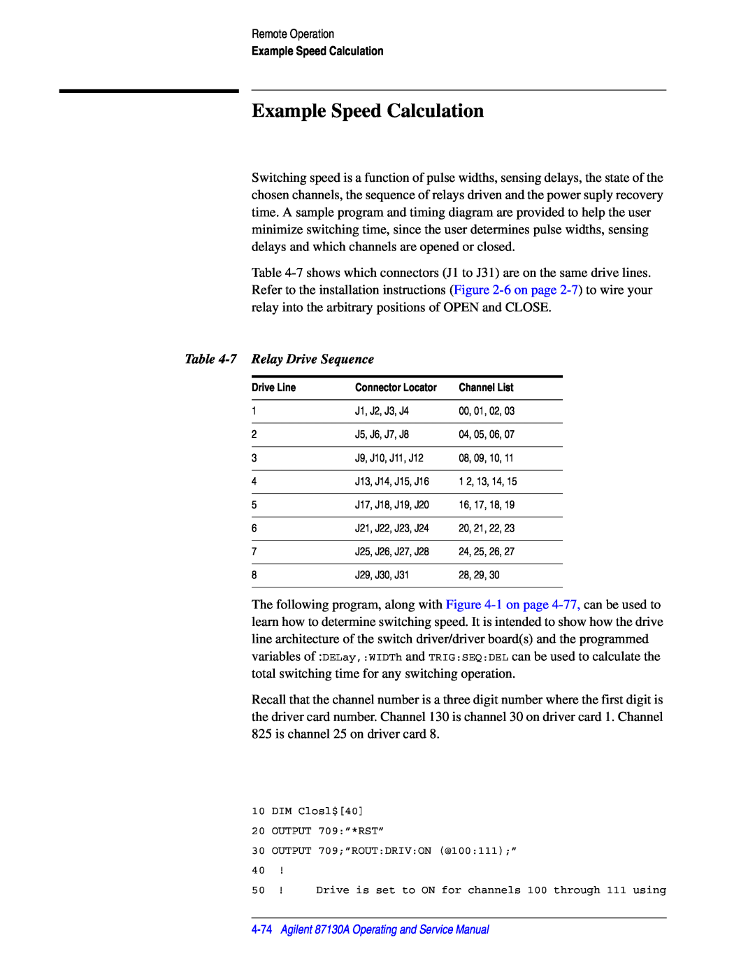 Agilent Technologies 87130A manual Example Speed Calculation, 7 Relay Drive Sequence 