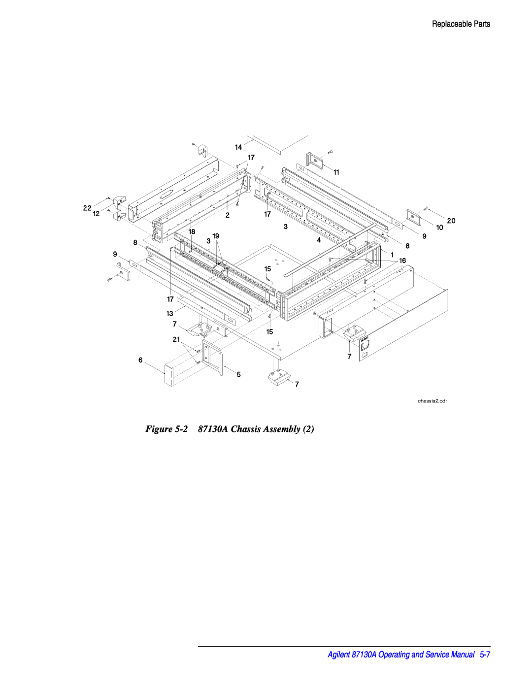 Agilent Technologies manual 2 87130A Chassis Assembly, Replaceable Parts, Agilent 87130A Operating and Service Manual 