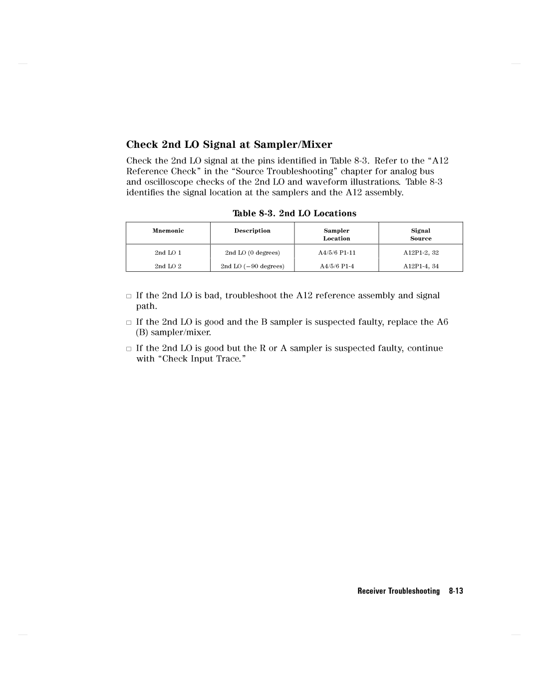 Agilent Technologies 8752C manual ReceiverTroubleshooting8-13 