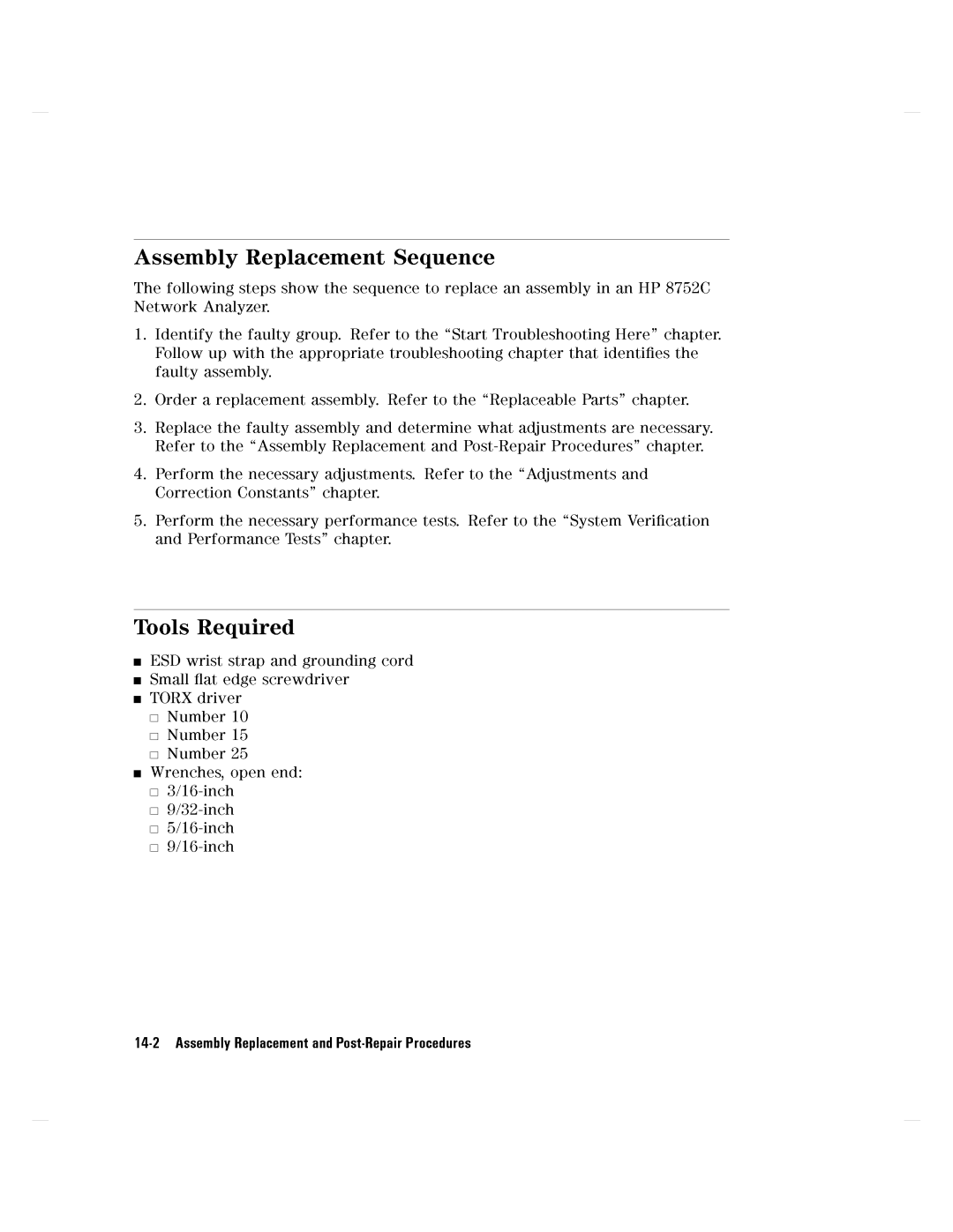 Agilent Technologies 8752C manual 14- 2Assembly ReplacementandPost-RepairProcedures 