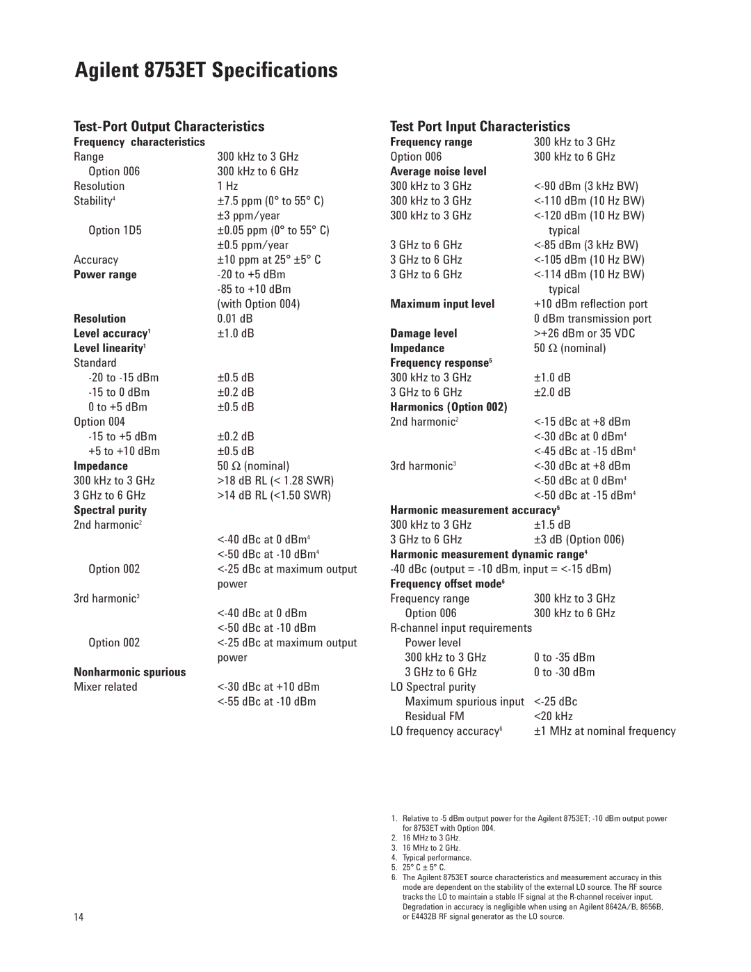 Agilent Technologies 8753ES manual Agilent 8753ET Specifications 