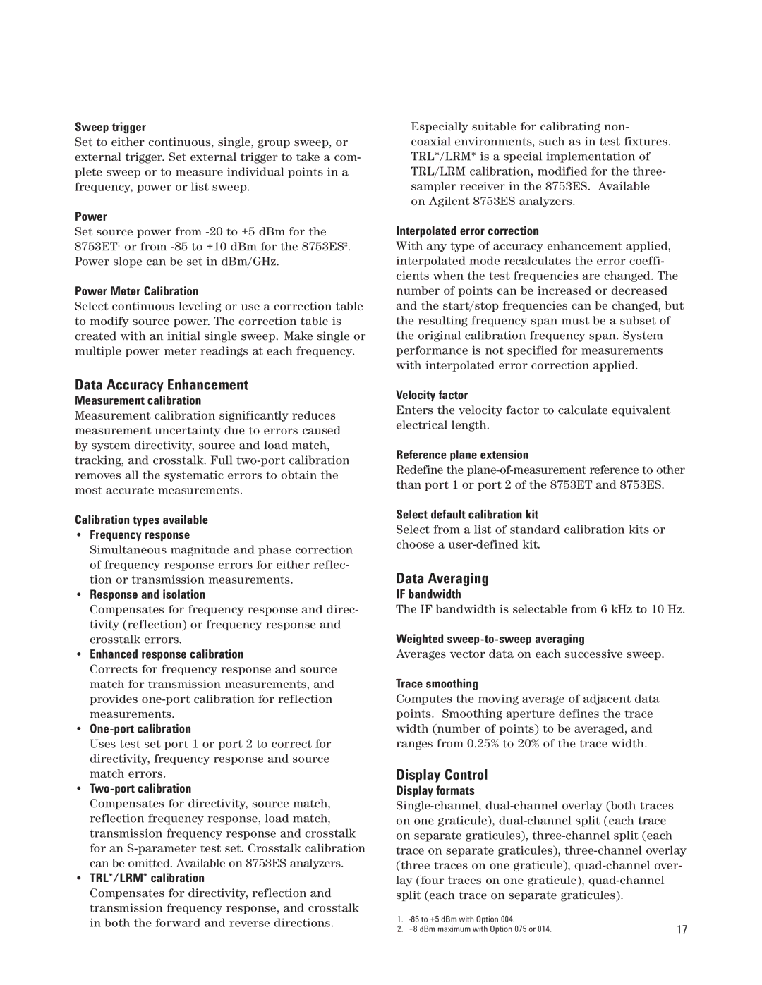Agilent Technologies 8753ET, 8753ES manual Data Accuracy Enhancement, Data Averaging, Display Control 