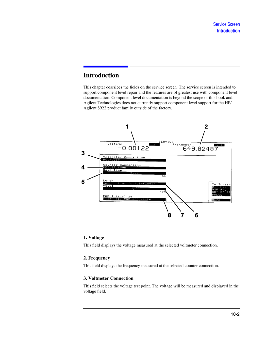 Agilent Technologies 8922 manual Voltage, Frequency, Voltmeter Connection 