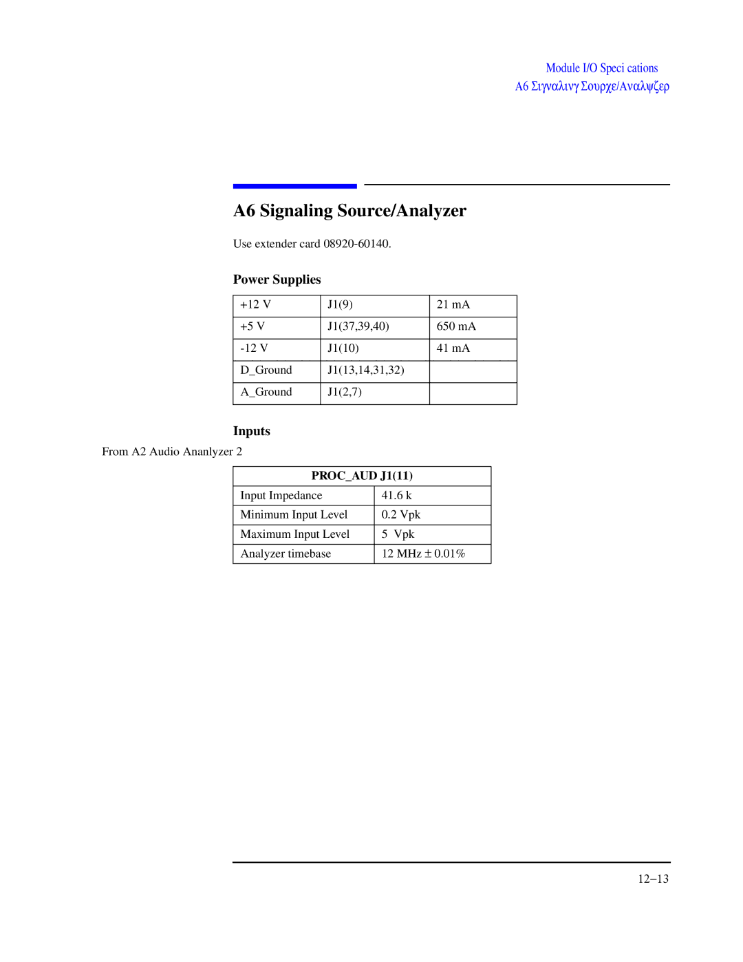 Agilent Technologies 8922 manual A6 Signaling Source/Analyzer, Procaud J111 