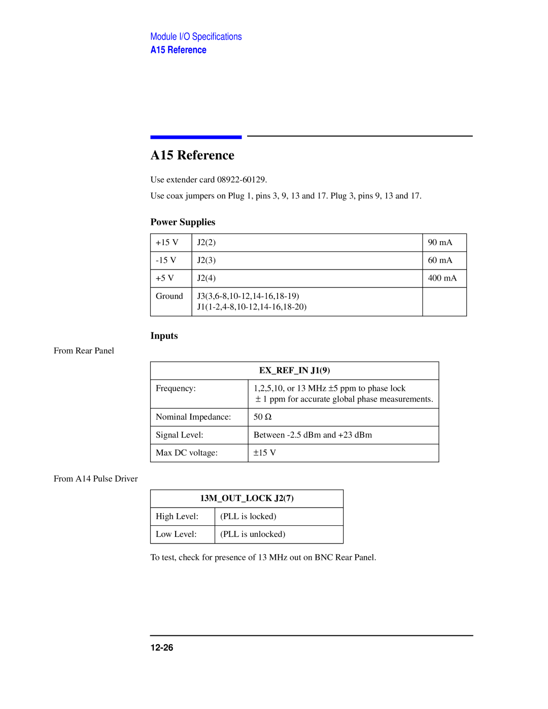 Agilent Technologies 8922 manual A15 Reference, Exrefin J19, 13MOUTLOCK J27 