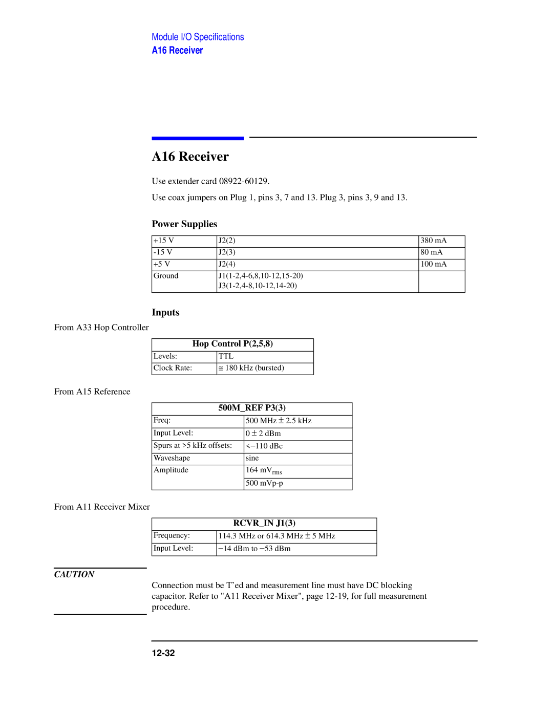 Agilent Technologies 8922 manual A16 Receiver, Hop Control P2,5,8, 500MREF P33, Rcvrin J13 