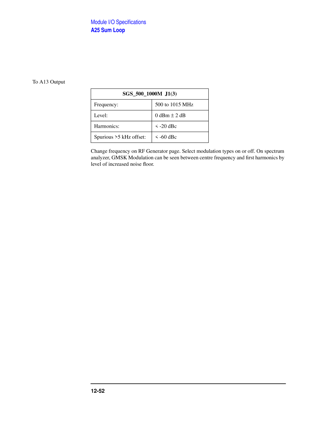 Agilent Technologies 8922 manual SGS5001000M J13 