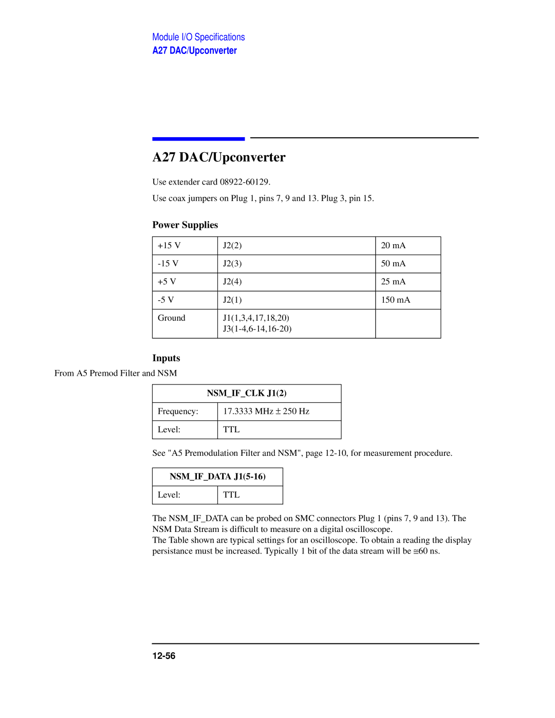 Agilent Technologies 8922 manual A27 DAC/Upconverter, Nsmifclk J12, Nsmifdata J15-16 