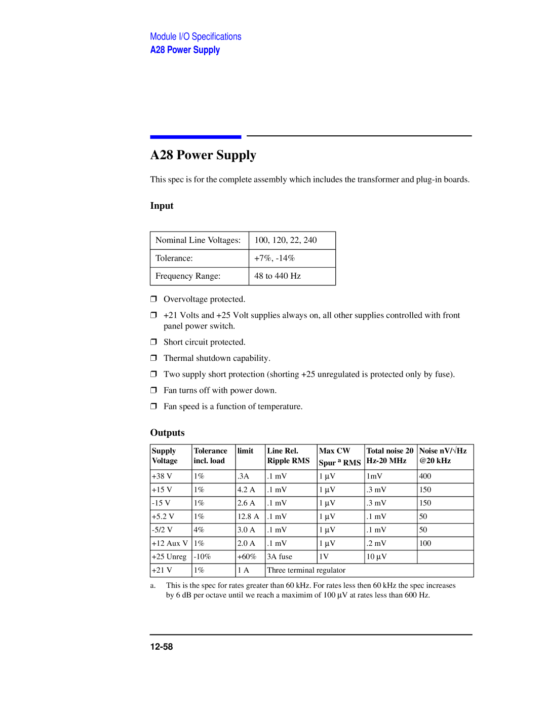 Agilent Technologies 8922 manual A28 Power Supply, Input 