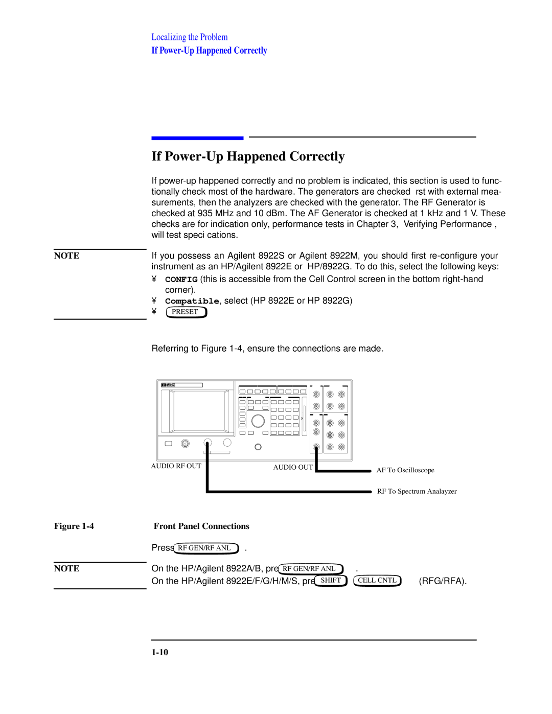 Agilent Technologies 8922 manual If Power-Up Happened Correctly, Front Panel Connections 