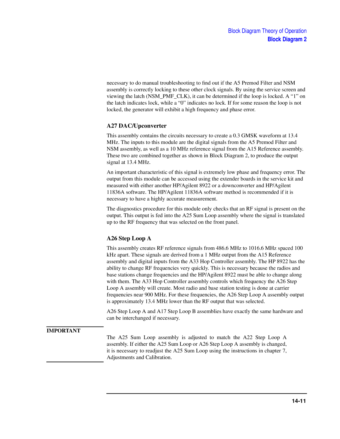 Agilent Technologies 8922 manual A27 DAC/Upconverter, A26 Step Loop a 