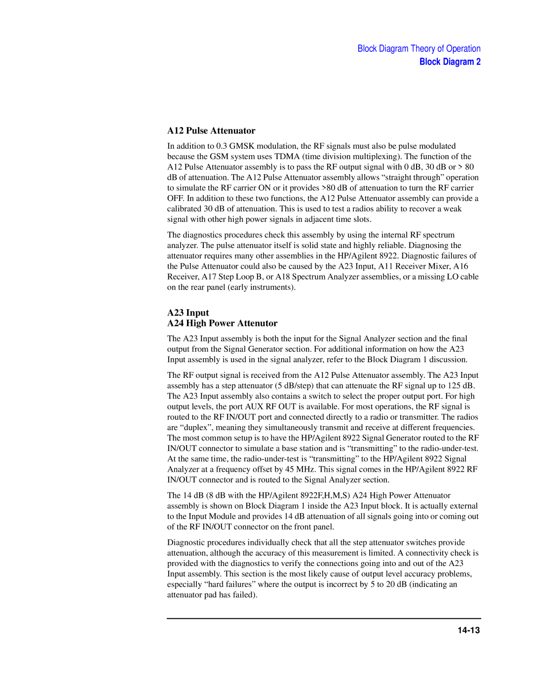 Agilent Technologies 8922 manual A12 Pulse Attenuator, A23 Input A24 High Power Attenutor 