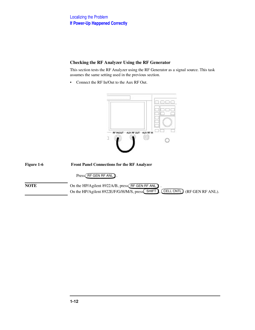 Agilent Technologies 8922 Checking the RF Analyzer Using the RF Generator, Front Panel Connections for the RF Analyzer 
