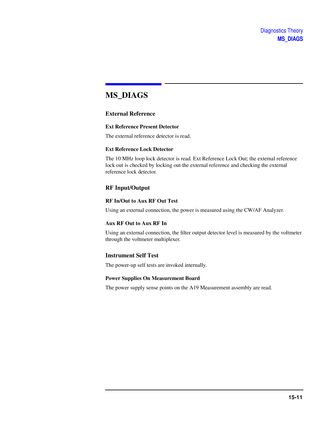 Agilent Technologies 8922 manual External Reference, RF Input/Output, Instrument Self Test 