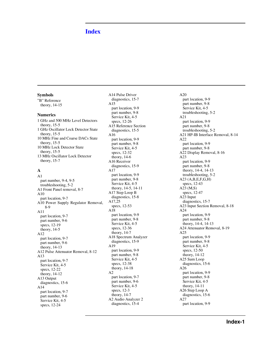 Agilent Technologies 8922 manual Symbols, Numerics 