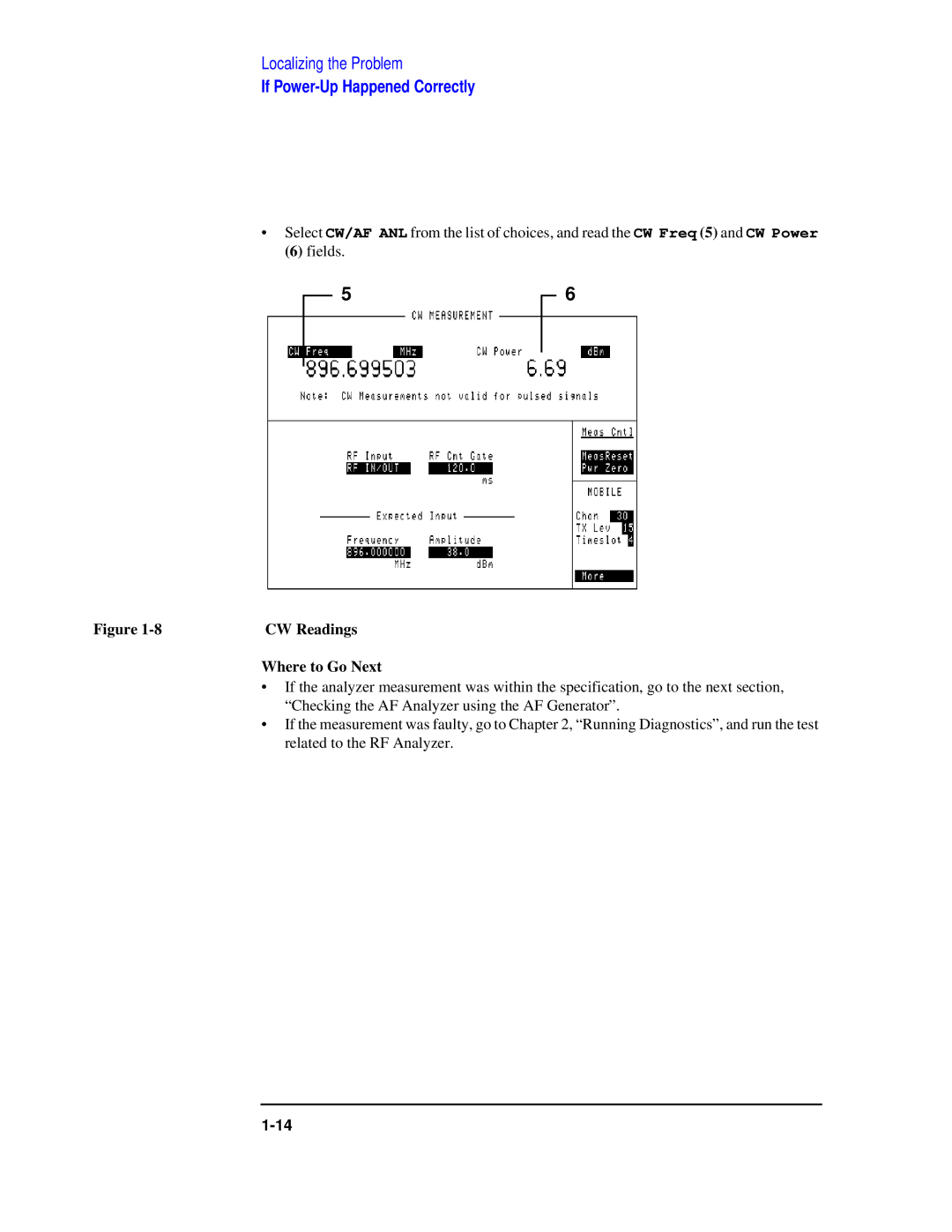 Agilent Technologies 8922 manual CW Readings, Checking the AF Analyzer using the AF Generator, Related to the RF Analyzer 