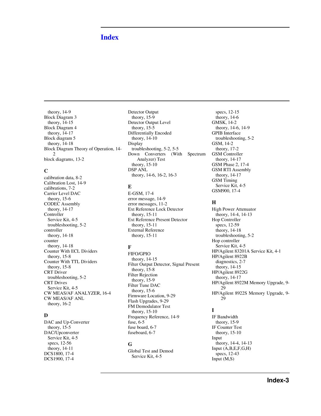 Agilent Technologies 8922 manual Index-3 