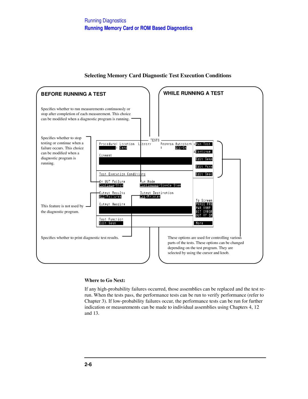 Agilent Technologies 8922 manual Selecting Memory Card Diagnostic Test Execution Conditions 