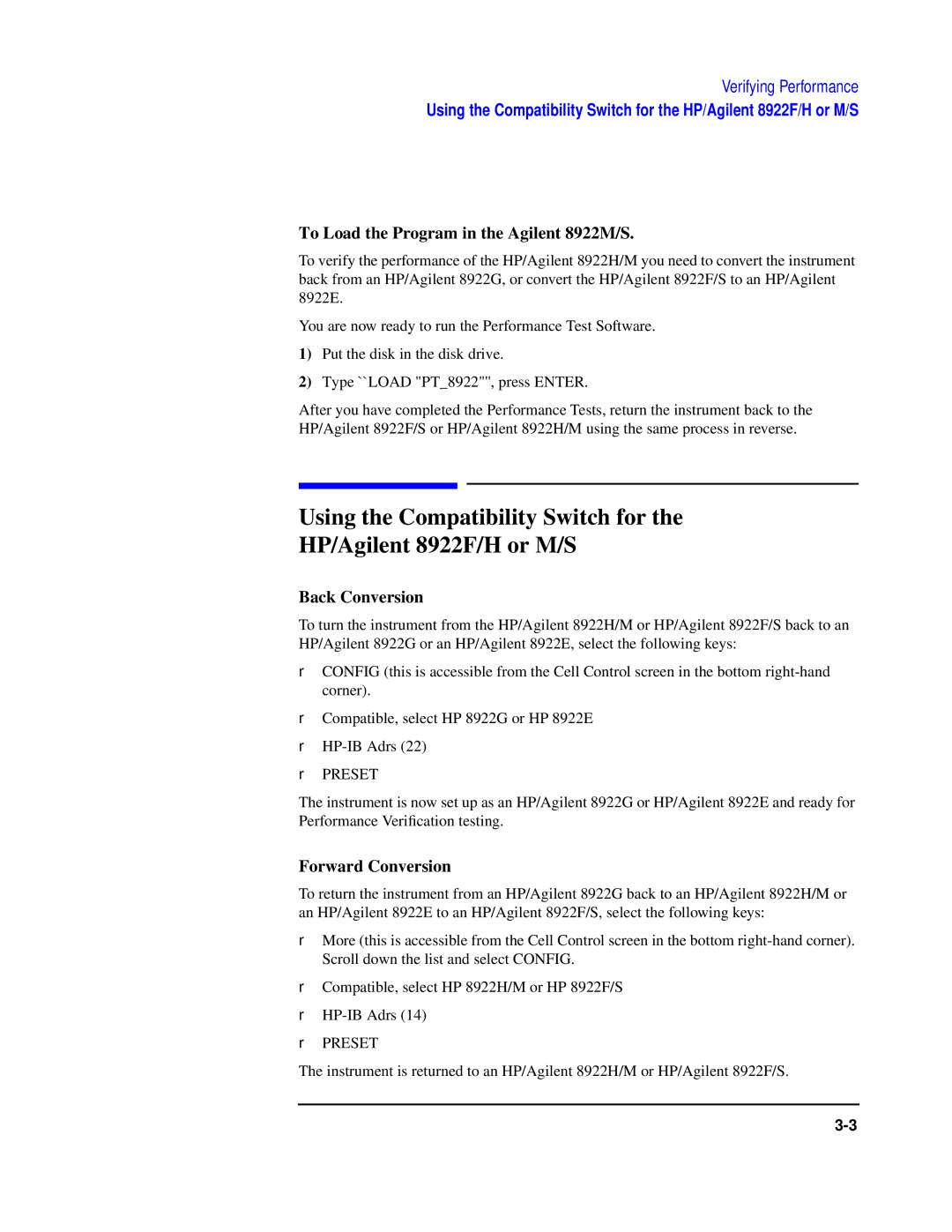 Agilent Technologies manual To Load the Program in the Agilent 8922M/S, Back Conversion, Forward Conversion 