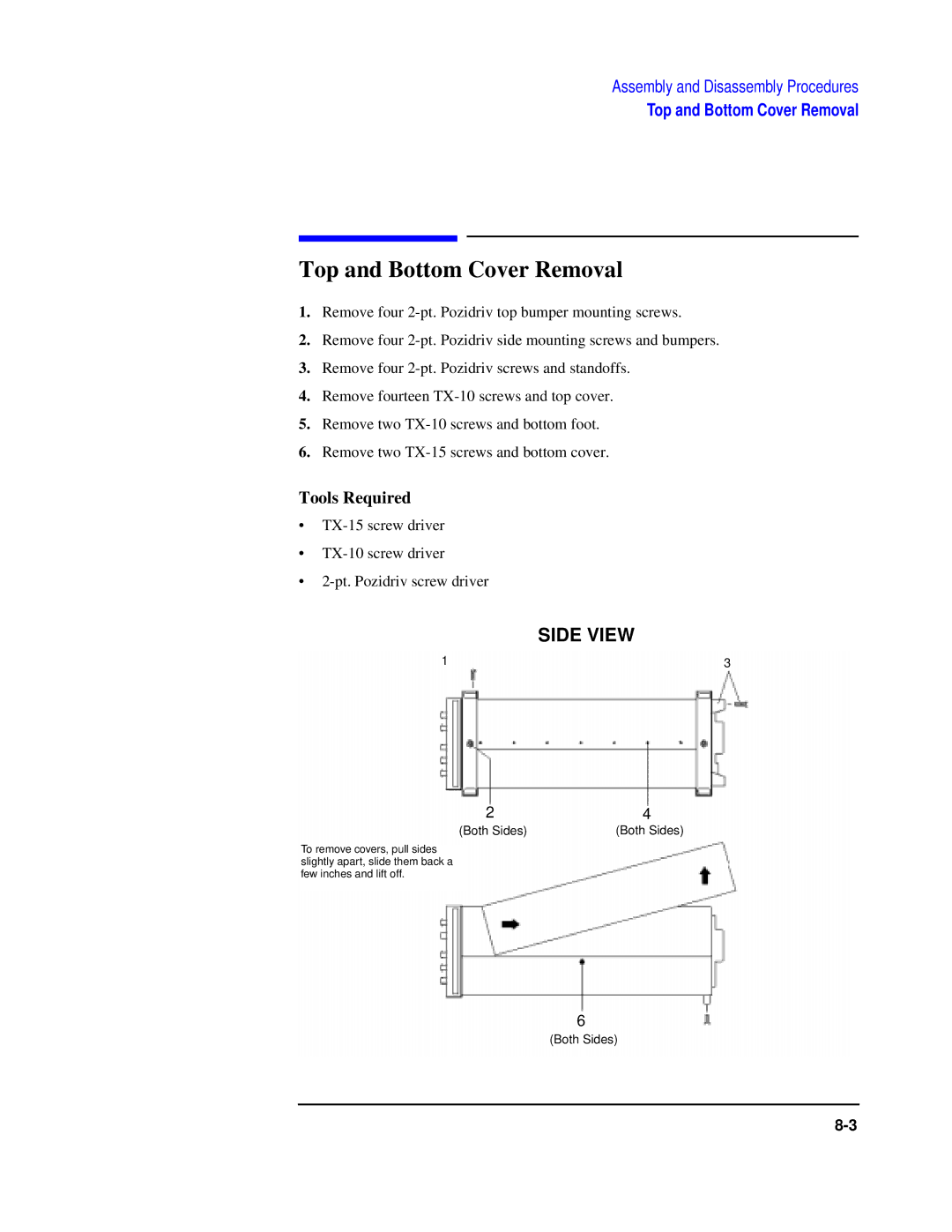 Agilent Technologies 8922 manual Top and Bottom Cover Removal, Tools Required 