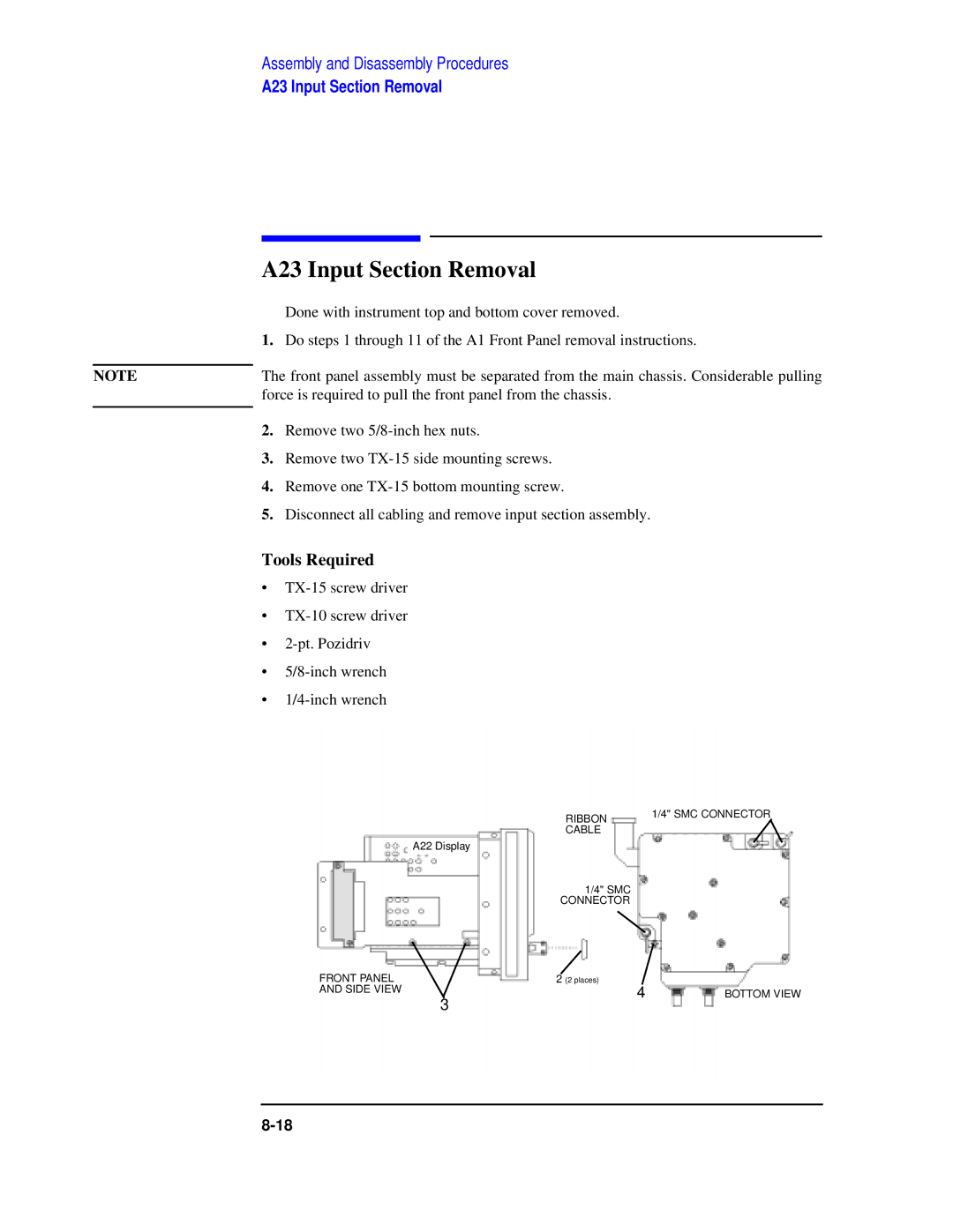 Agilent Technologies 8922 manual A23 Input Section Removal 