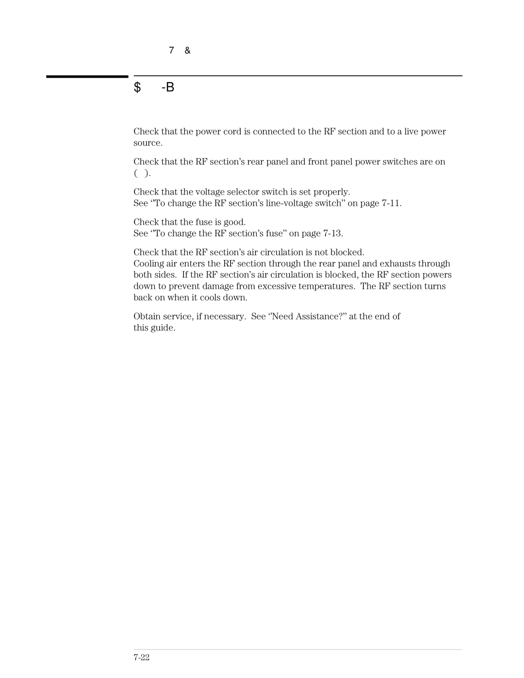 Agilent Technologies 89441A manual If the RF section will not power up 