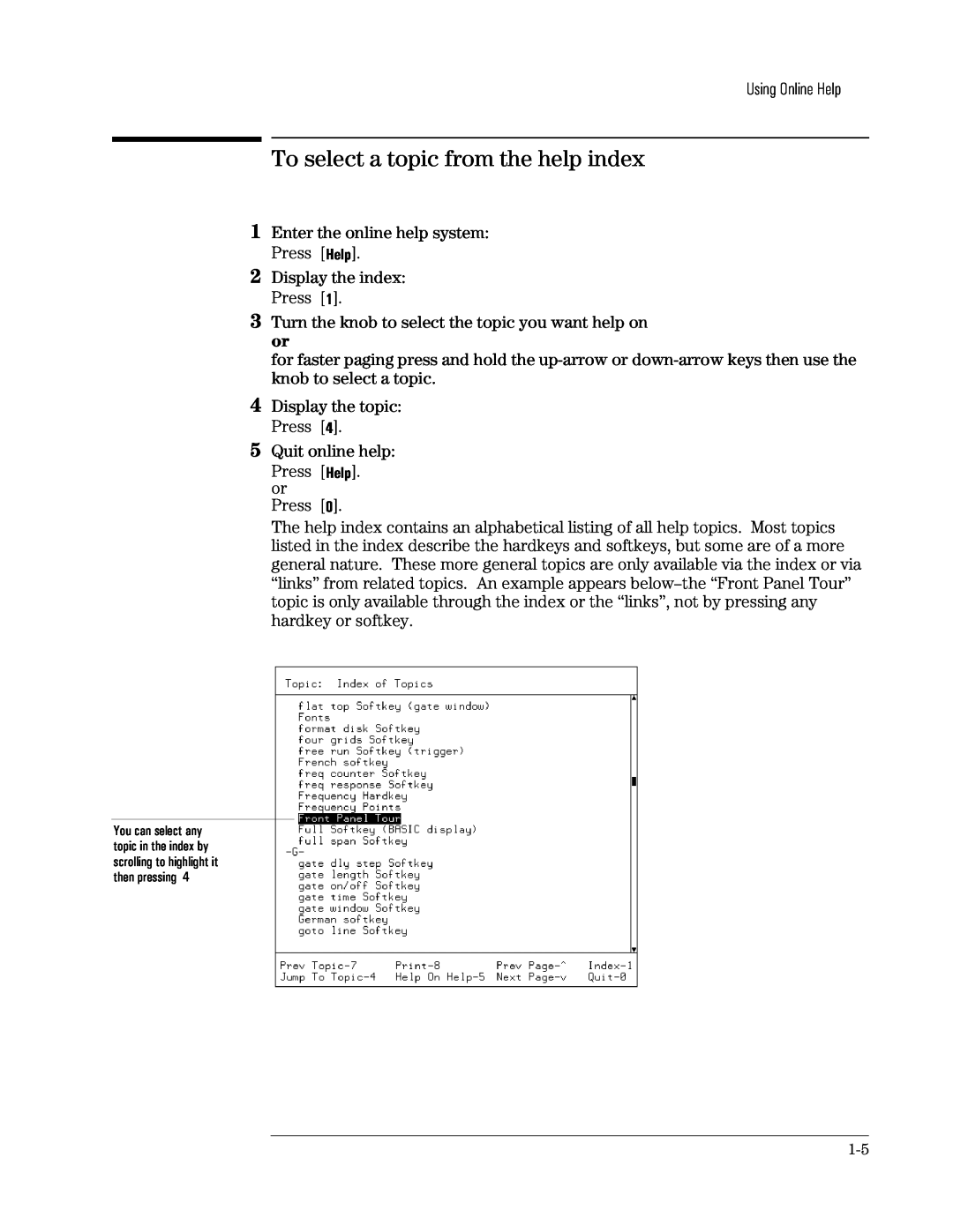 Agilent Technologies 89441A manual To select a topic from the help index 