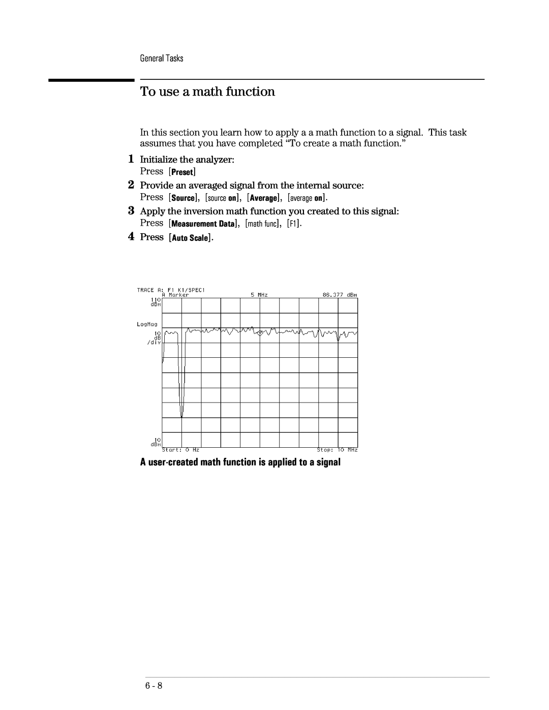 Agilent Technologies 89441A manual To use a math function, General Tasks, Press Measurement Data, math func, F1 