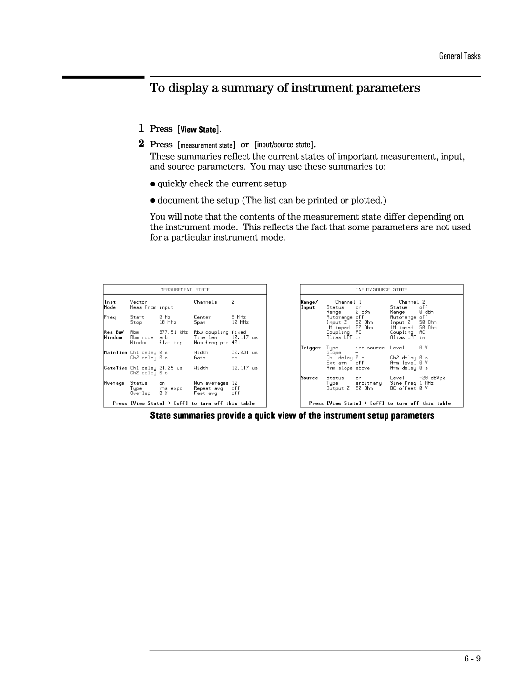 Agilent Technologies 89441A manual To display a summary of instrument parameters 