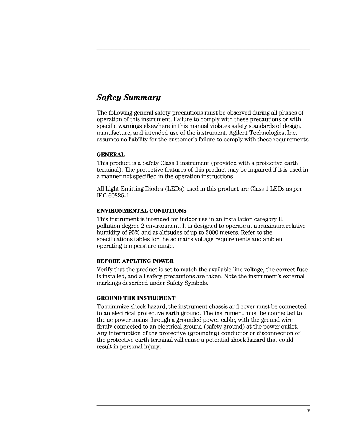 Agilent Technologies 89441A manual Saftey Summary, General, Environmental Conditions, Before Applying Power 