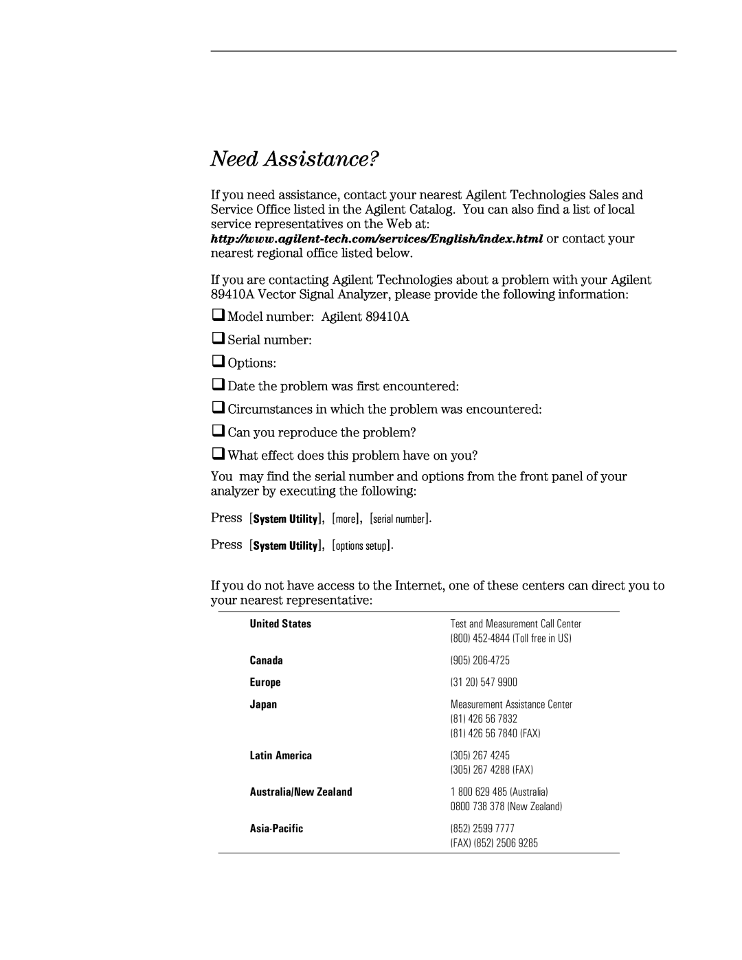 Agilent Technologies 89441A manual Need Assistance? 