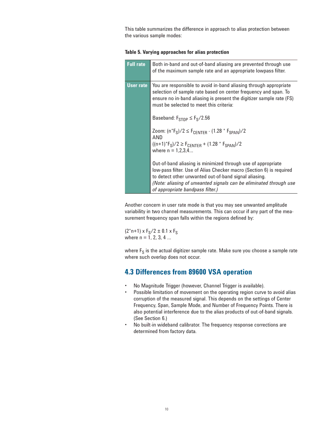 Agilent Technologies manual Differences from 89600 VSA operation, Full rate, User rate 