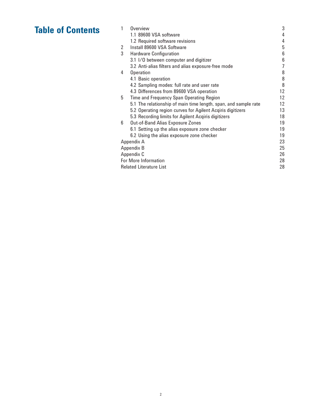 Agilent Technologies 89600 manual Table of Contents 