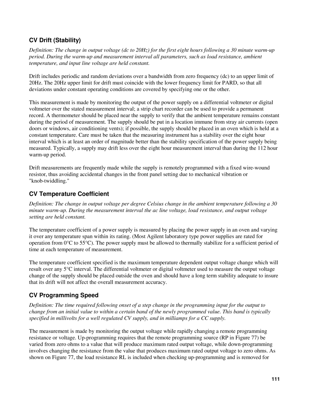 Agilent Technologies 90B manual CV Drift Stability, CV Temperature Coefficient, CV Programming Speed 