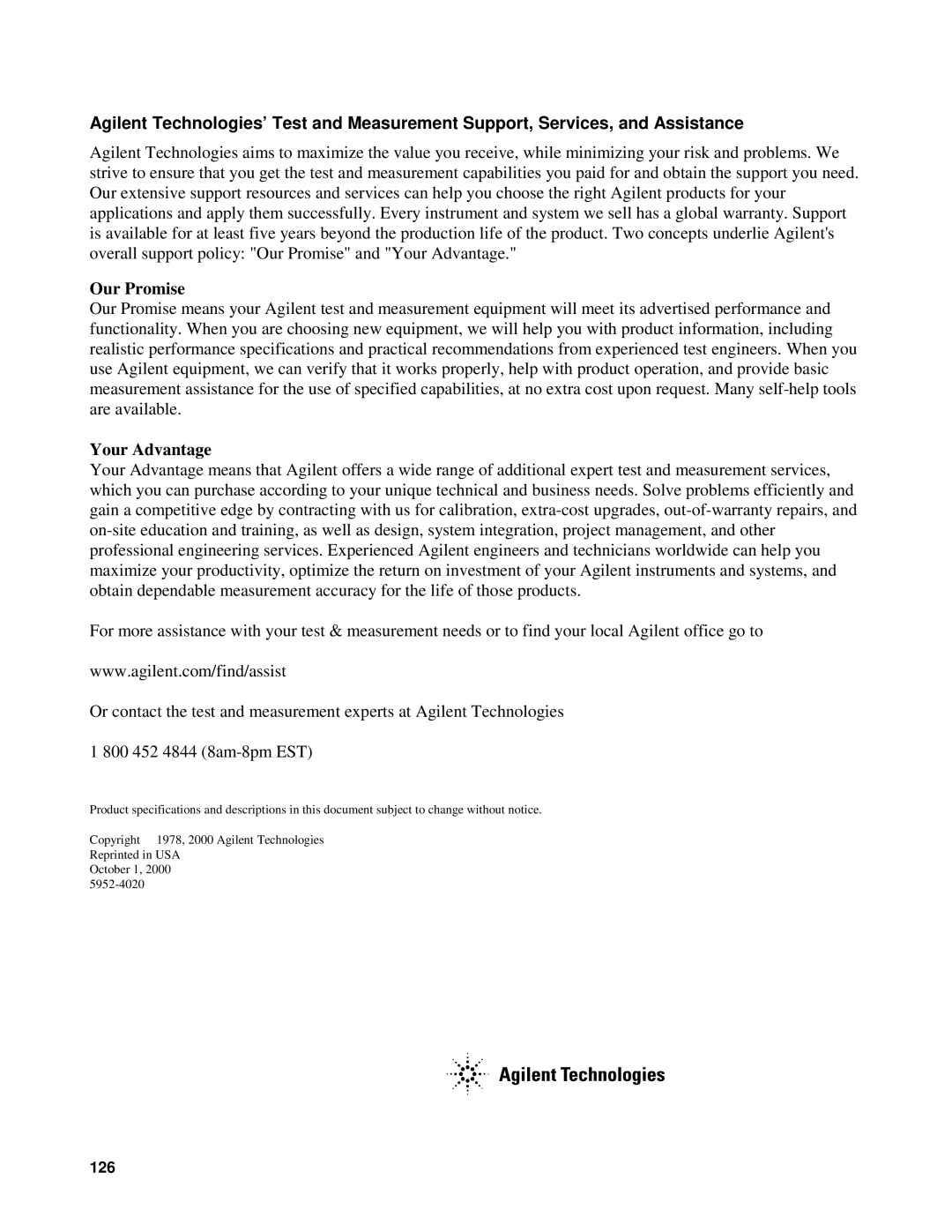 Agilent Technologies 90B manual Our Promise 