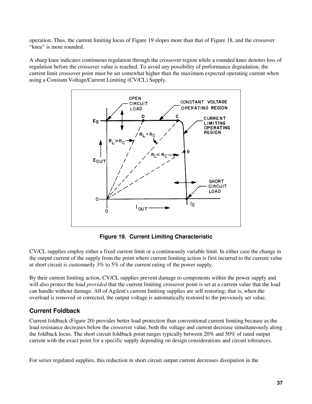 Agilent Technologies 90B manual Current Foldback, Current Limiting Characteristic 