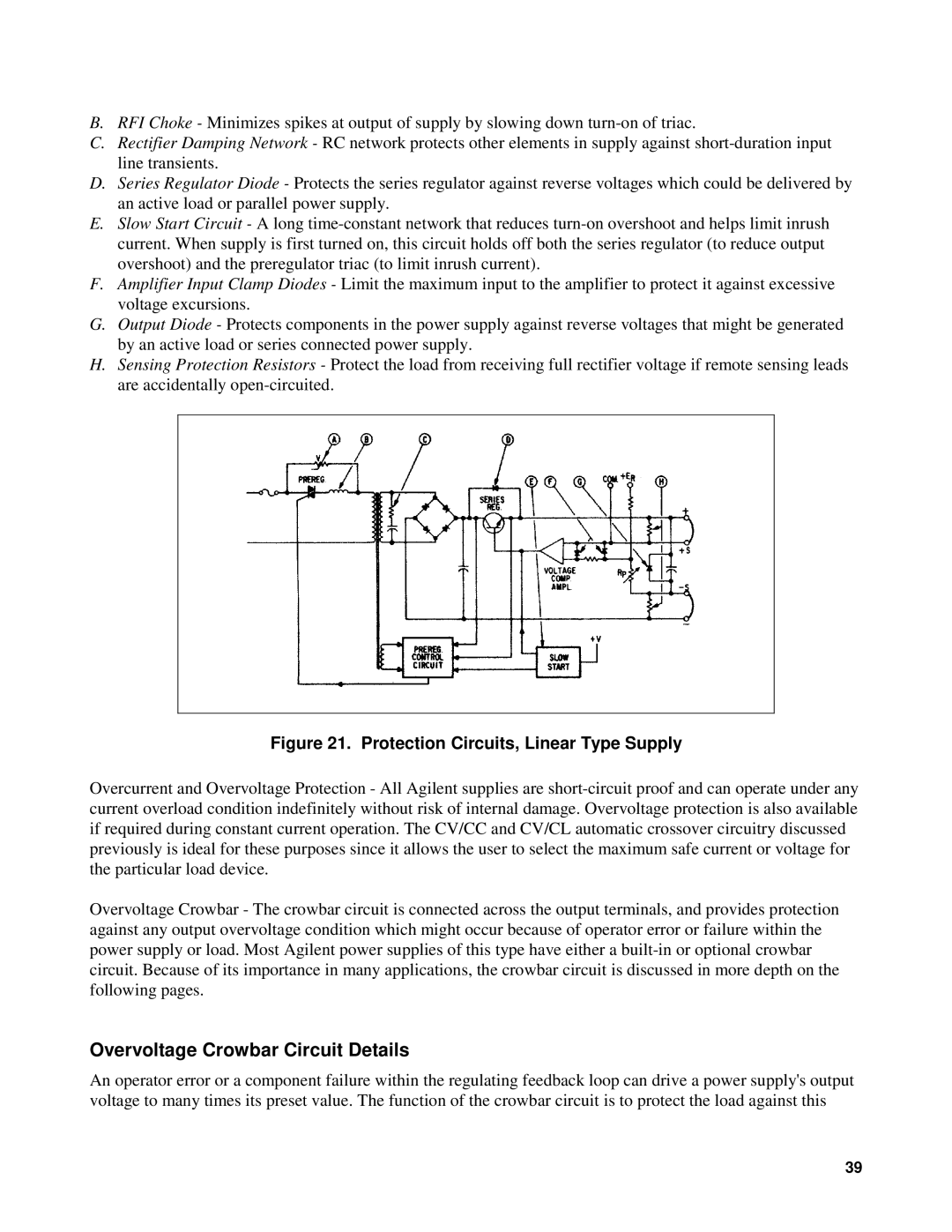 Agilent Technologies 90B manual Overvoltage Crowbar Circuit Details, Protection Circuits, Linear Type Supply 