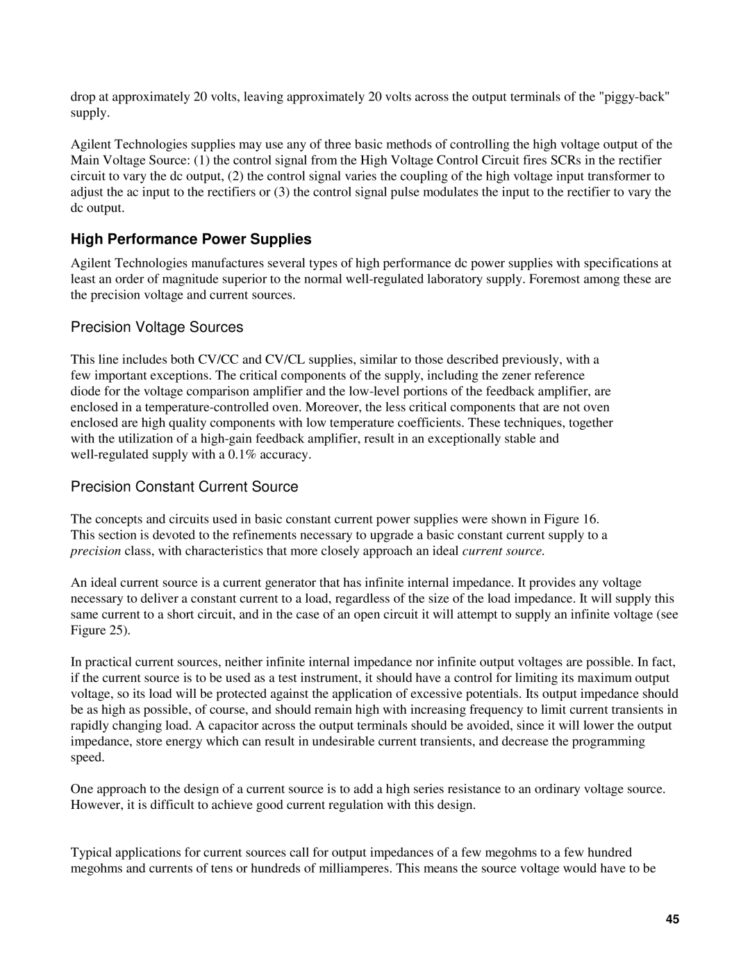 Agilent Technologies 90B High Performance Power Supplies, Precision Voltage Sources, Precision Constant Current Source 