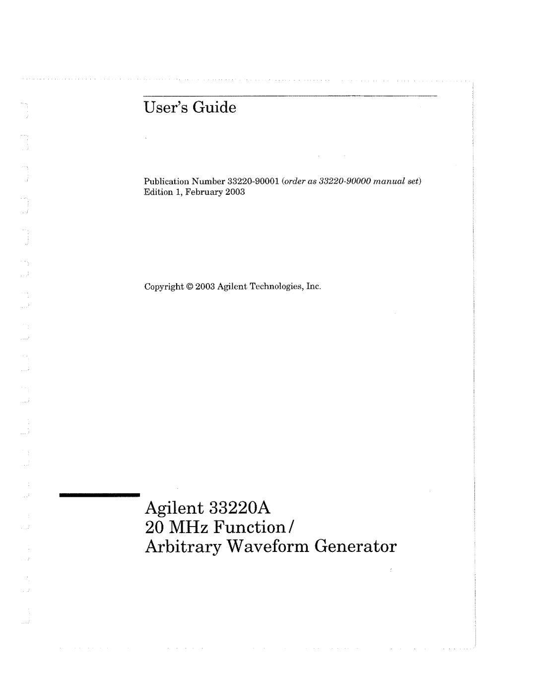 Agilent Technologies Agilent 33220A manual 