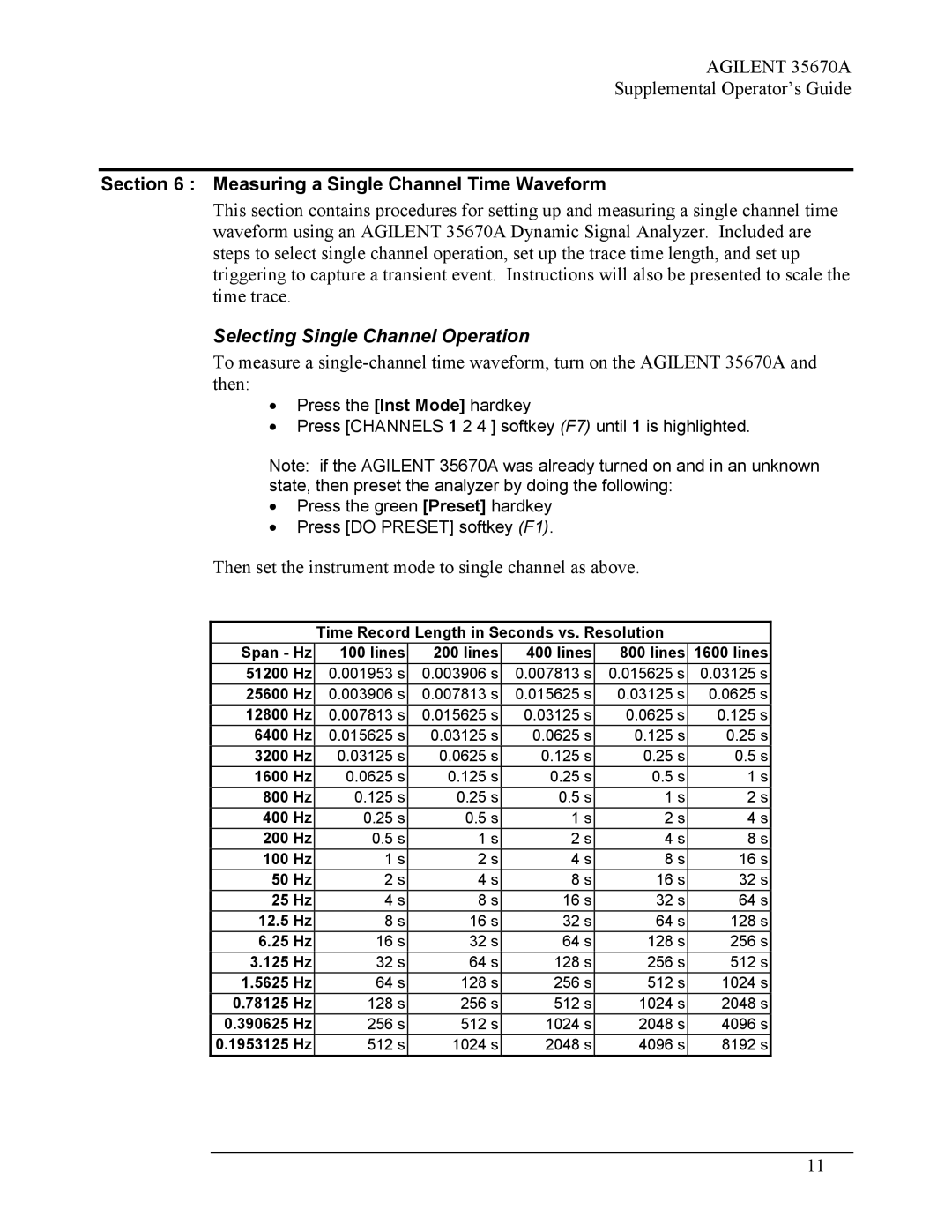 Agilent Technologies Agilent 35670A manual Measuring a Single Channel Time Waveform 