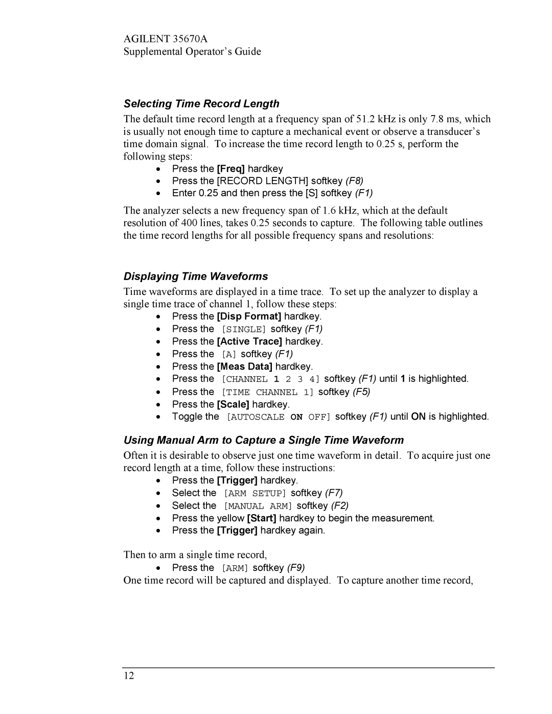 Agilent Technologies Agilent 35670A manual Selecting Time Record Length, Displaying Time Waveforms 