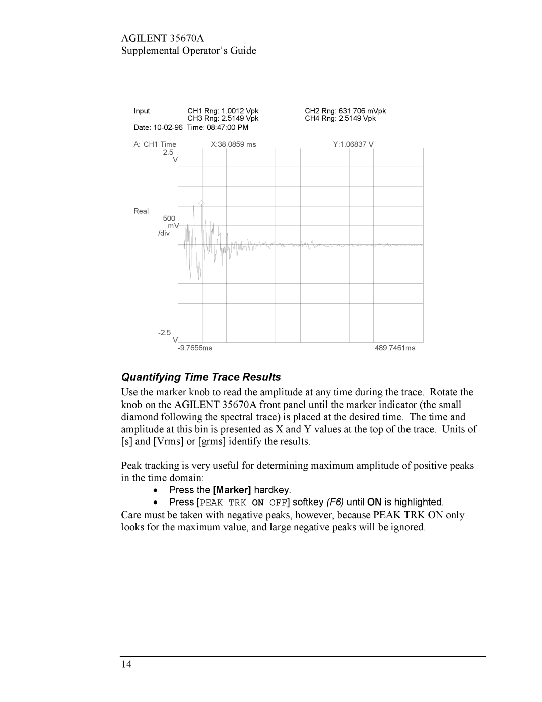 Agilent Technologies Agilent 35670A manual Quantifying Time Trace Results, CH4 