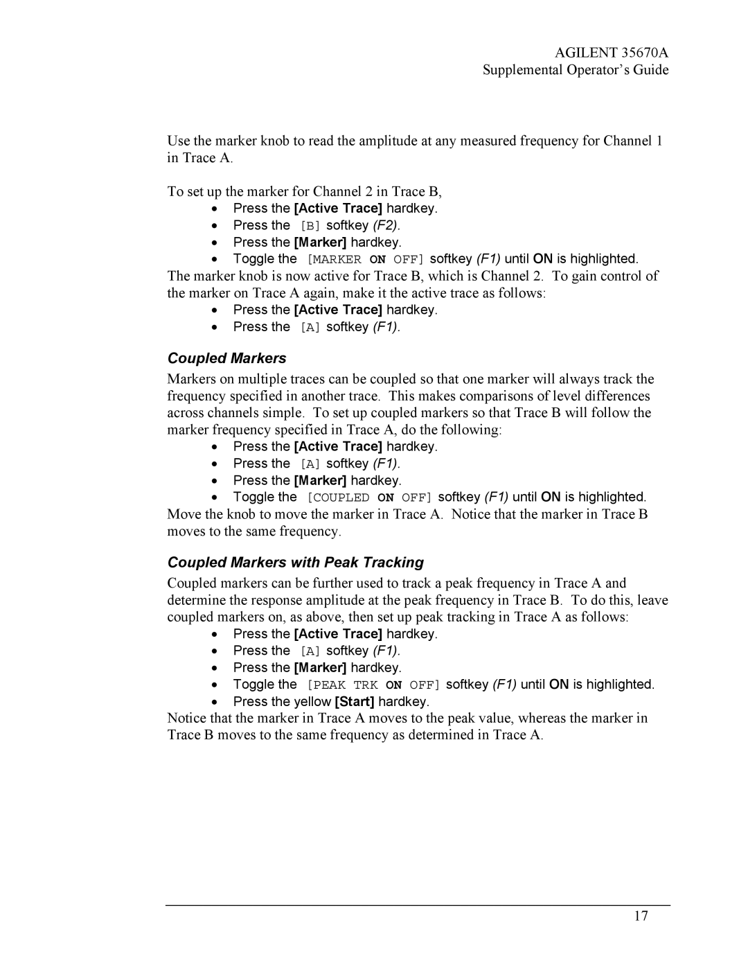 Agilent Technologies Agilent 35670A manual Coupled Markers with Peak Tracking 