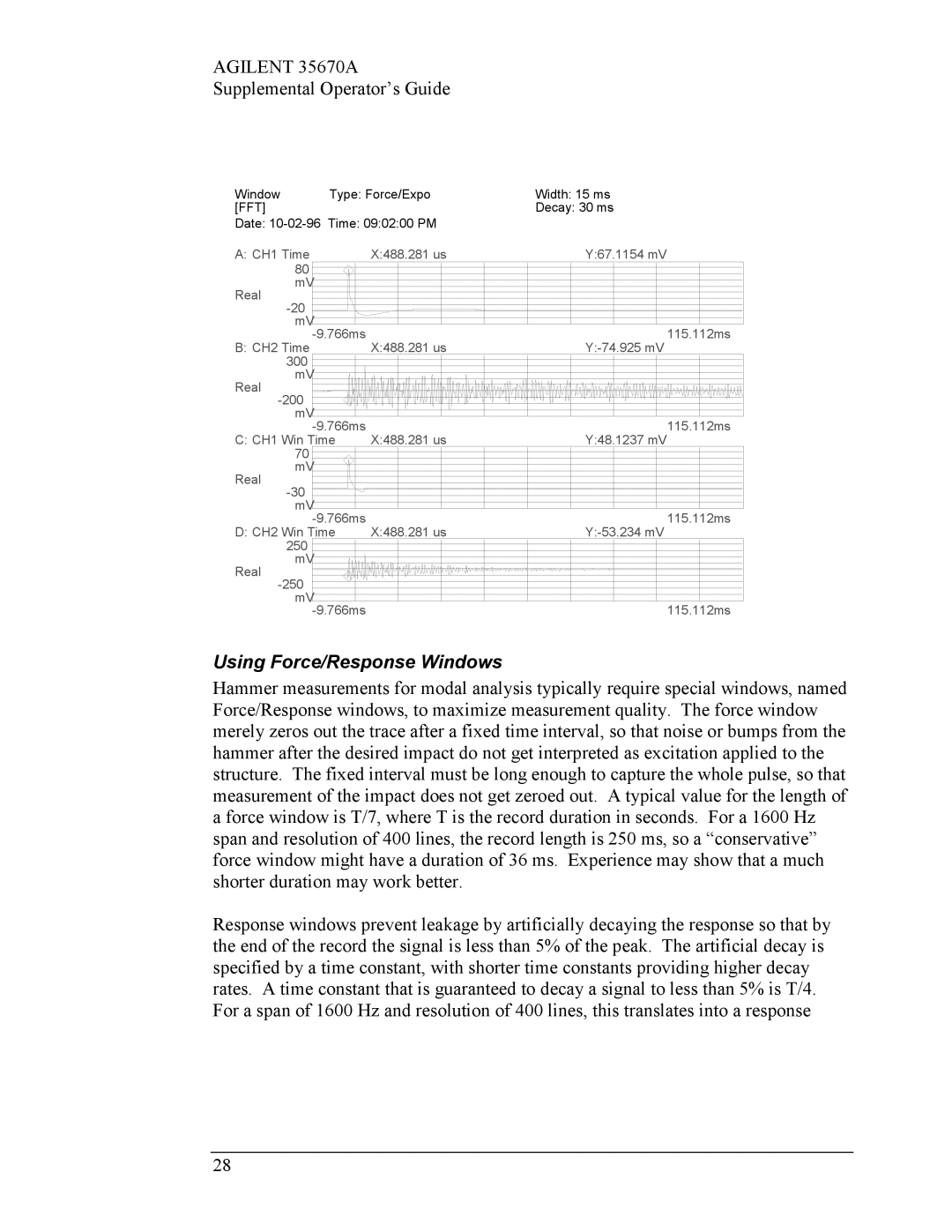 Agilent Technologies Agilent 35670A manual Using Force/Response Windows, Fft 