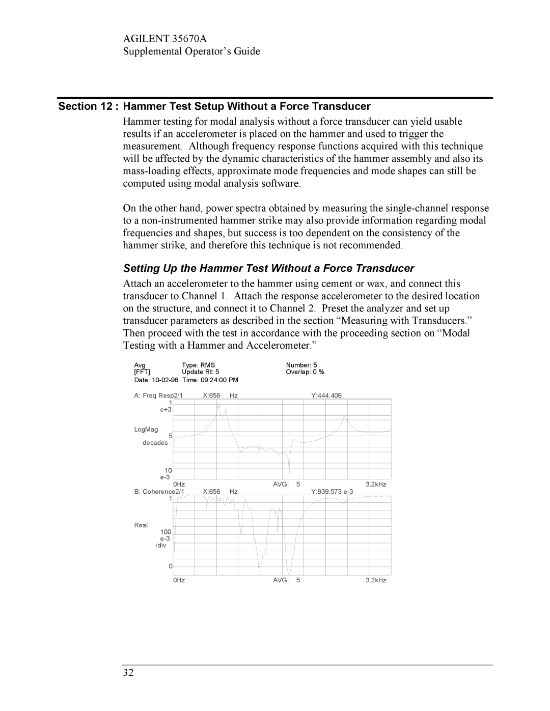 Agilent Technologies Agilent 35670A manual Hammer Test Setup Without a Force Transducer 