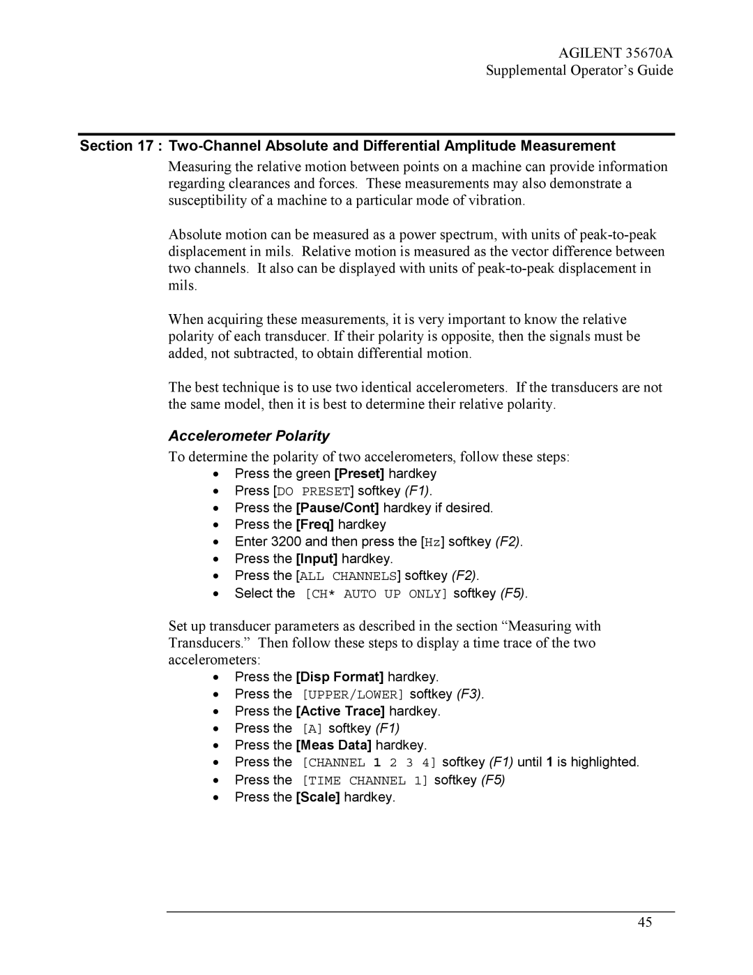 Agilent Technologies Agilent 35670A Two-Channel Absolute and Differential Amplitude Measurement, Accelerometer Polarity 