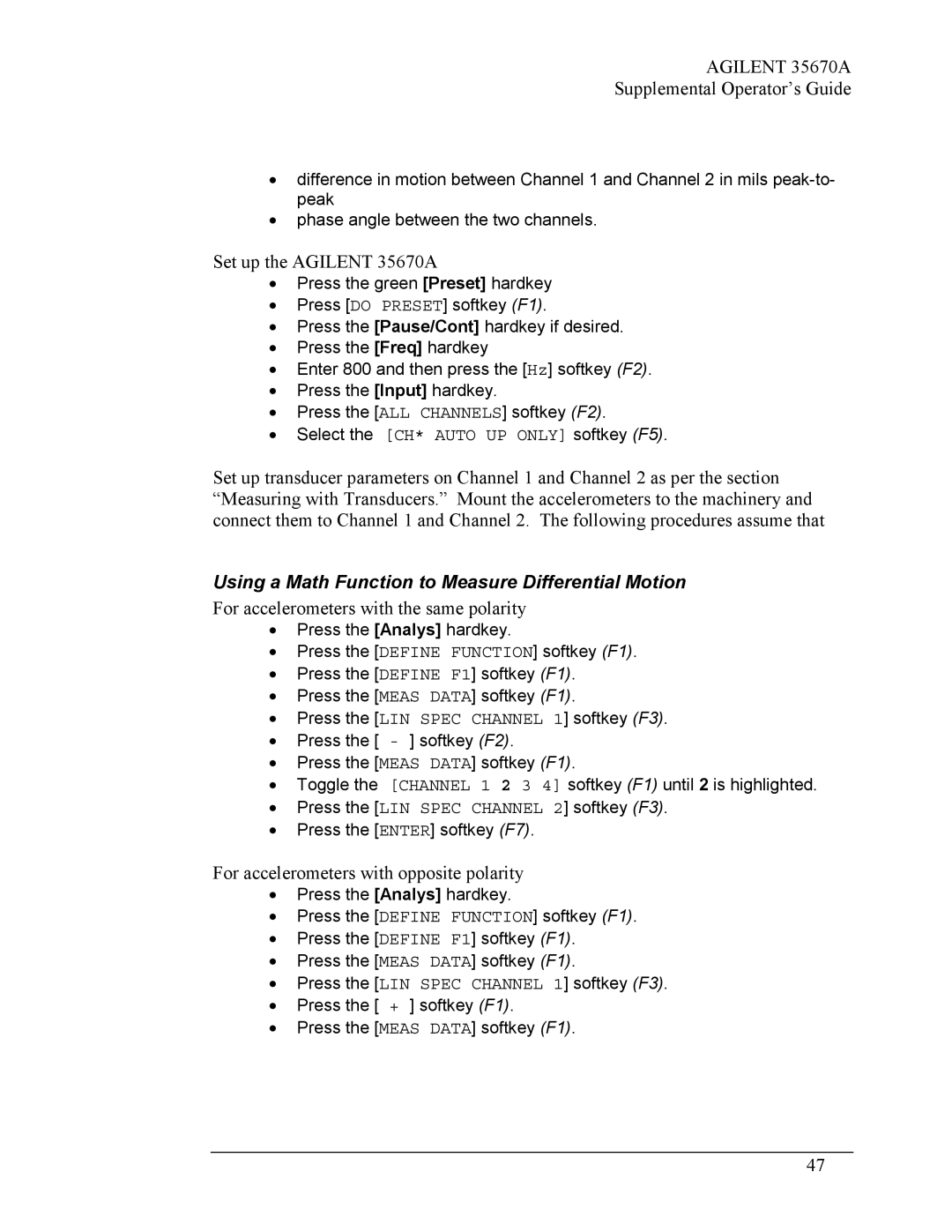 Agilent Technologies manual Set up the Agilent 35670A, Using a Math Function to Measure Differential Motion 