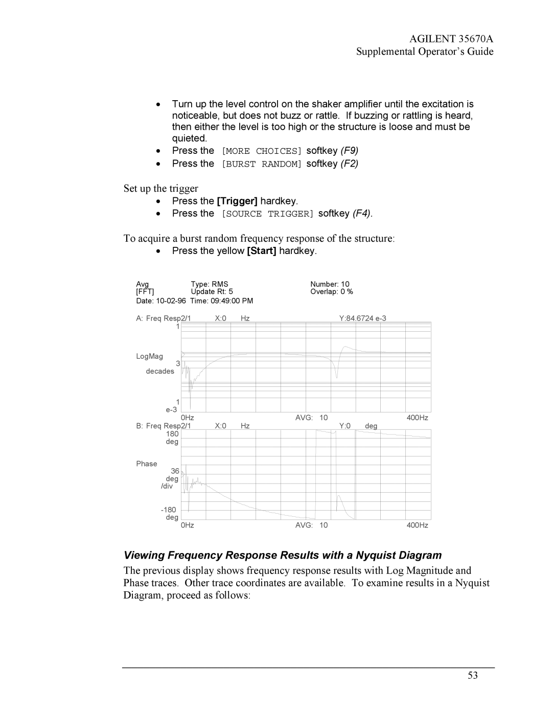 Agilent Technologies Agilent 35670A manual Set up the trigger, Viewing Frequency Response Results with a Nyquist Diagram 