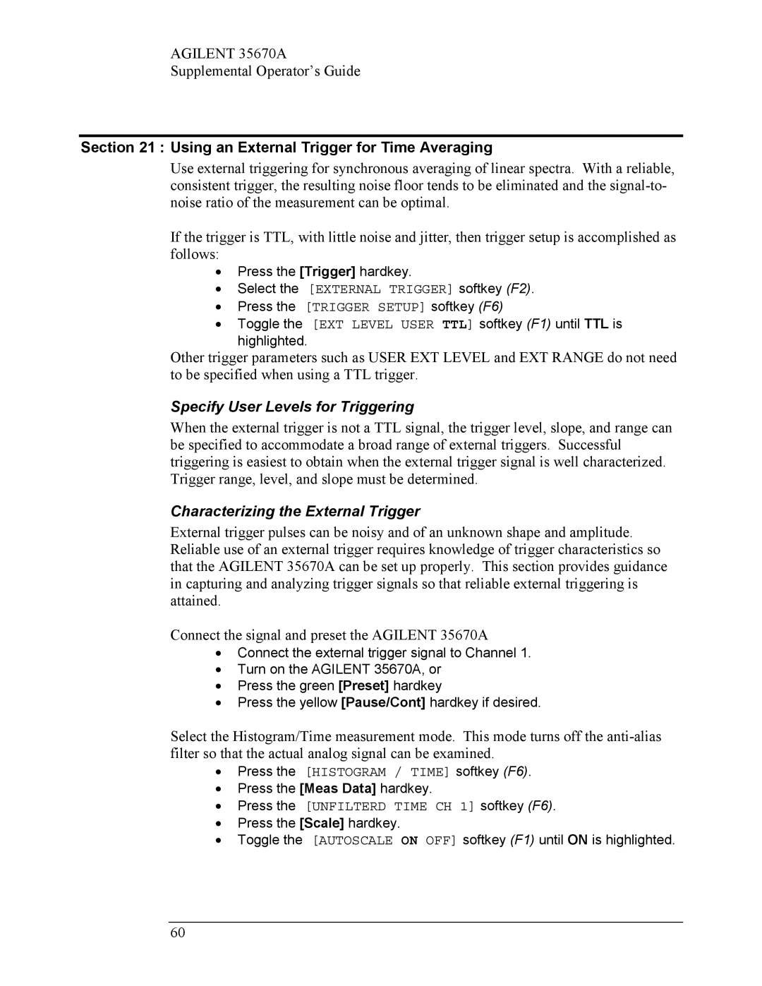 Agilent Technologies Agilent 35670A manual Using an External Trigger for Time Averaging, Specify User Levels for Triggering 