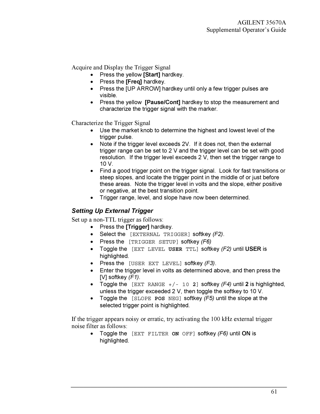 Agilent Technologies Agilent 35670A manual Characterize the Trigger Signal, Setting Up External Trigger 